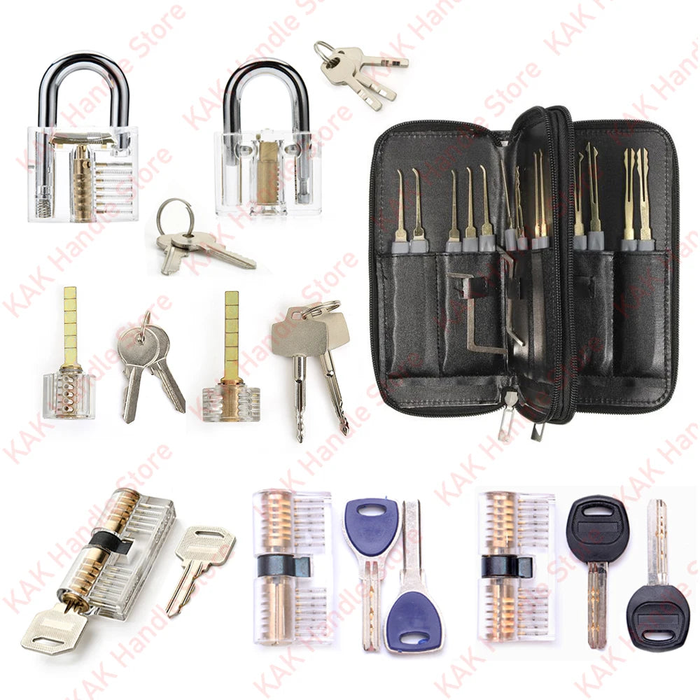 15-31pcs Lock Picking Set Transparent Locksmith Tools Multifunctional Training Lock Set Padlock Steel Hand Tools Hardware Tools