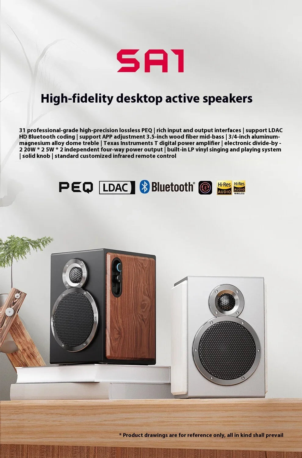 FiiO SA1 Active Speaker Desktop Bluetooth Speaker HIFI Sound Quality 31 Segment High-precision Lossless Customize PEQ LDAC APP