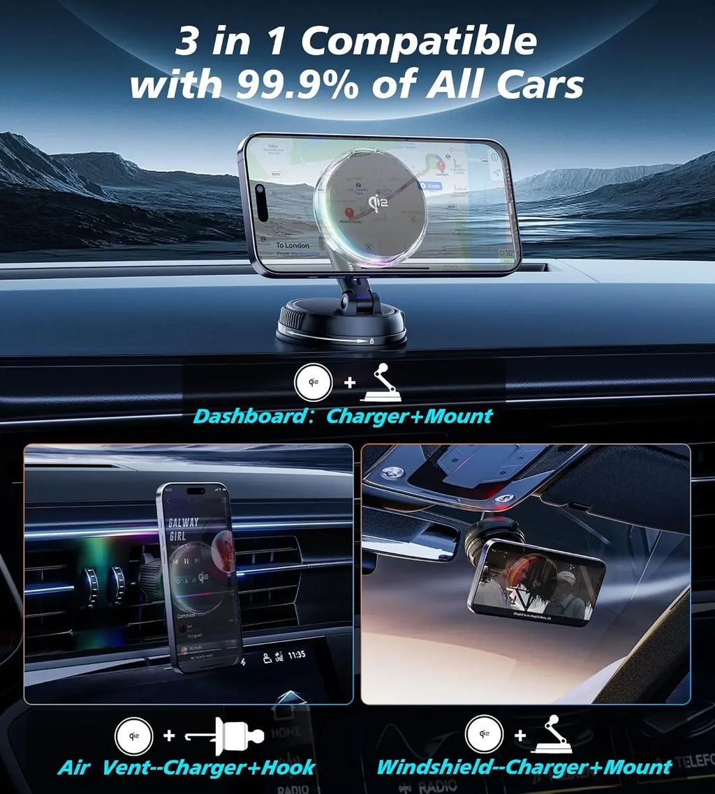 Magnetic Wireless Car Charger with Cooling Fan for iPhone 15-17 Tidesmit