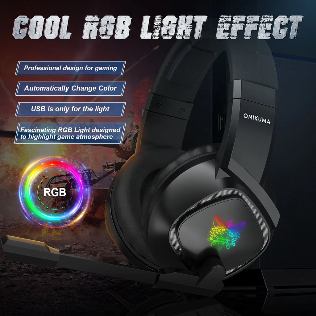Wired Gaming Headset with Noise Canceling Mic & RGB - K19 Model Tidesmit