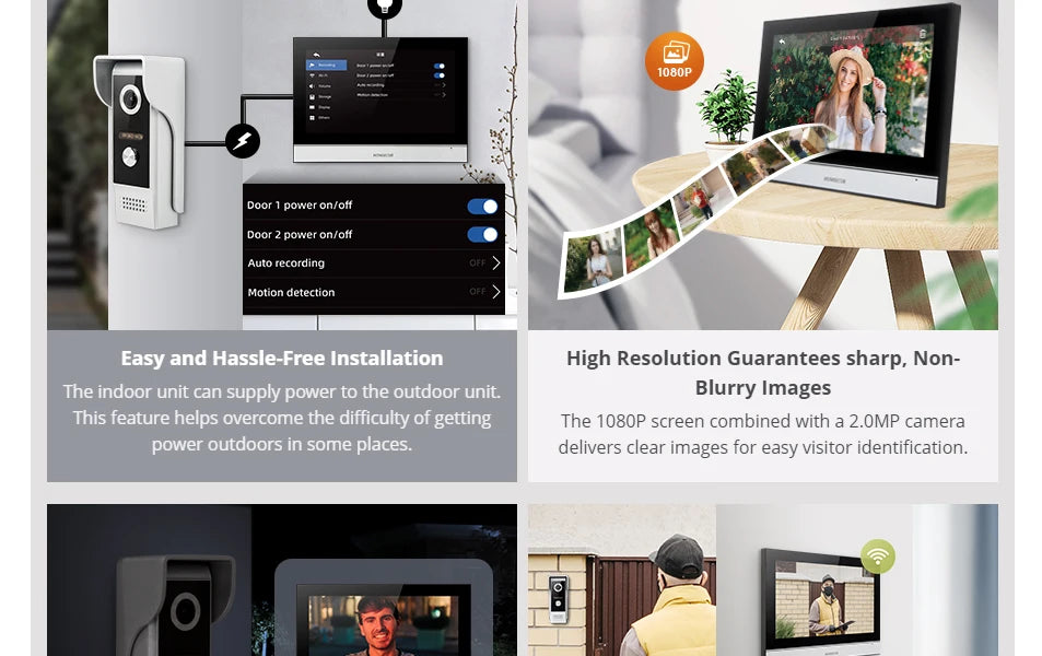 Tuya WiFi 10" Video Doorphone, With DC12V Fail Safe NC Lock, 1080P Doorbell Camera, IP65 Waterproof