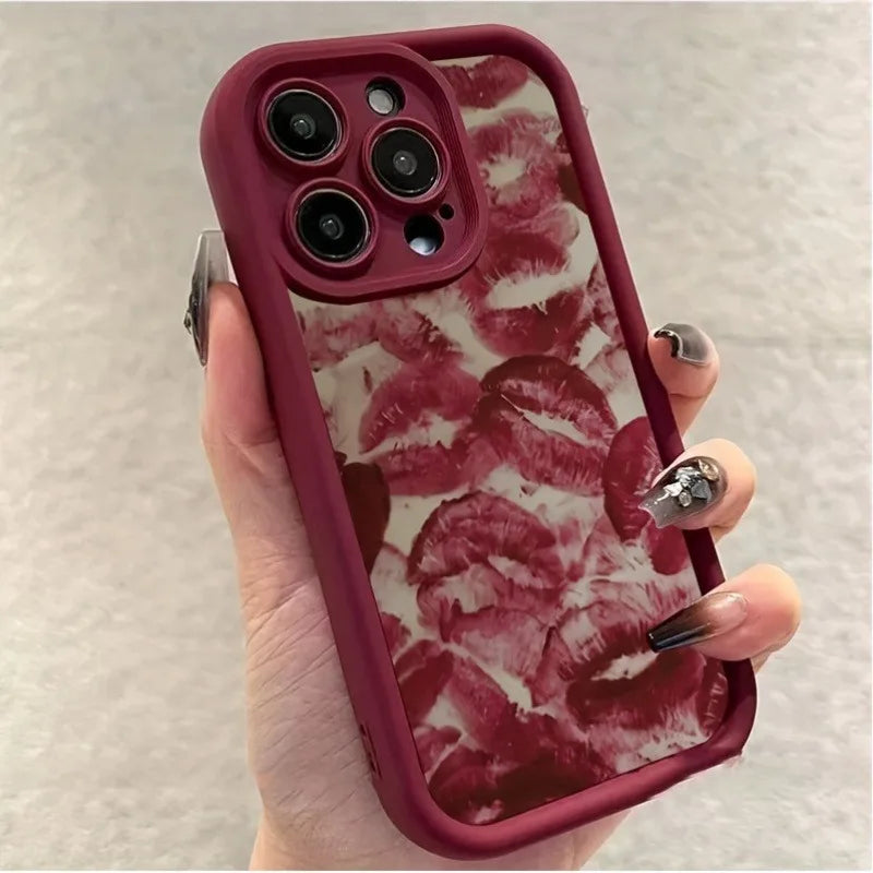 iPhone 16 Case Red Lip Print - Military-Grade Shockproof Cover Tidesmit