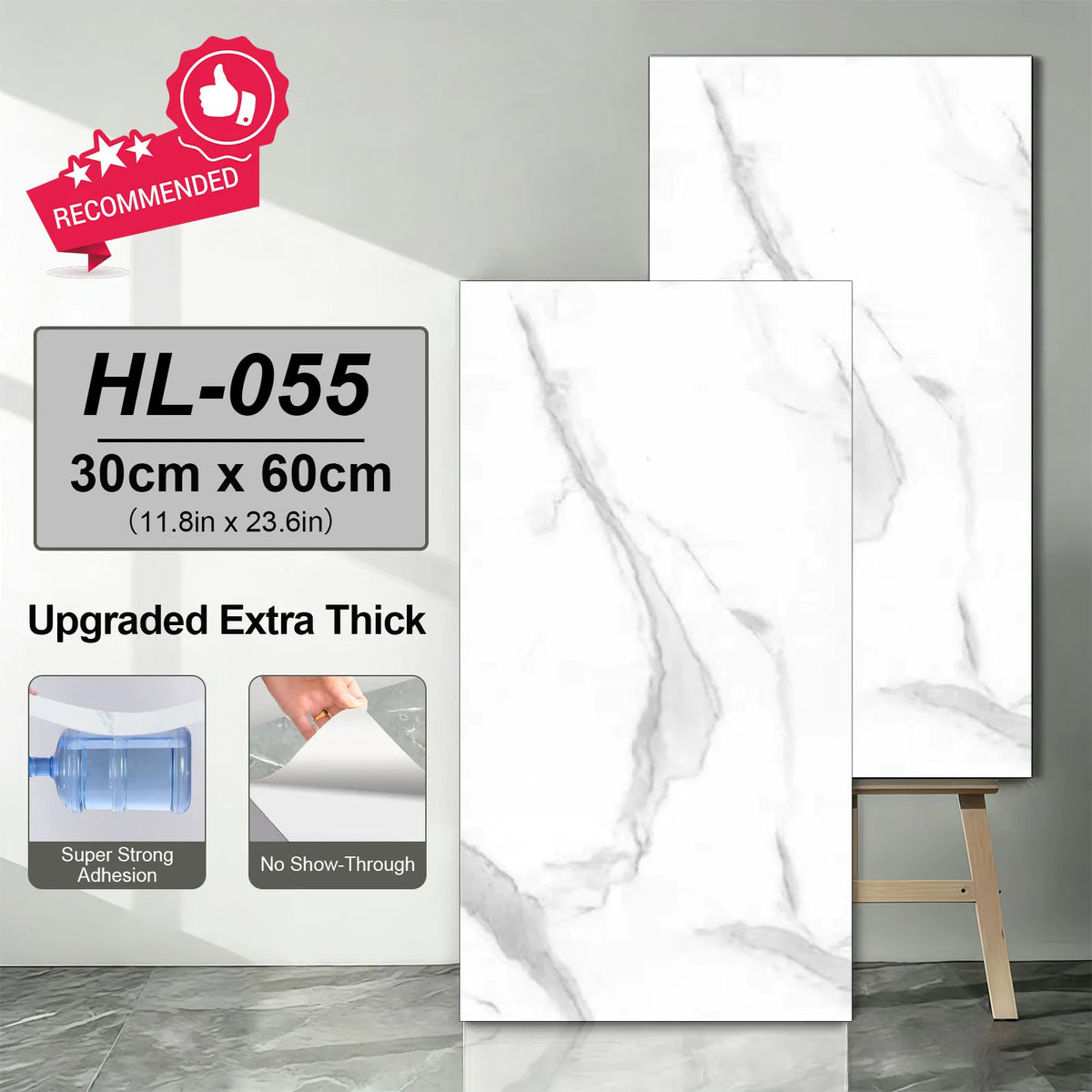 Extra thick white marble effect tile sticker sheets with gray vein lines