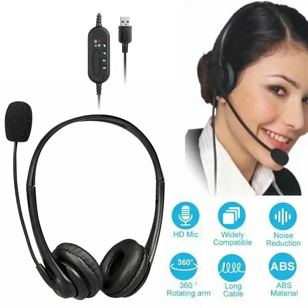 USB Computer Headset with Noise Cancelling Microphone - Black Tidesmit Tidesmit