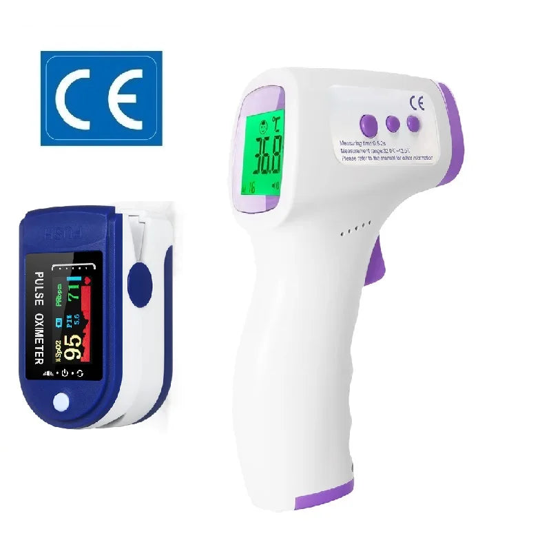 Digital Infrared Thermometer Forehead Body Non-Contact Fever Thermometers Or Medical Portable Finger Pulse Oximeter Blood Oxygen
