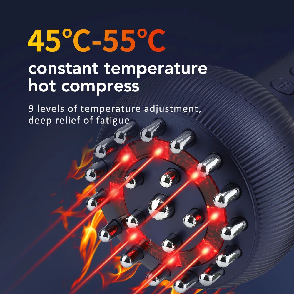 Electric meridian brush massager with 9 heat levels, microcurrent, and hot compress for body slimming and relaxation.