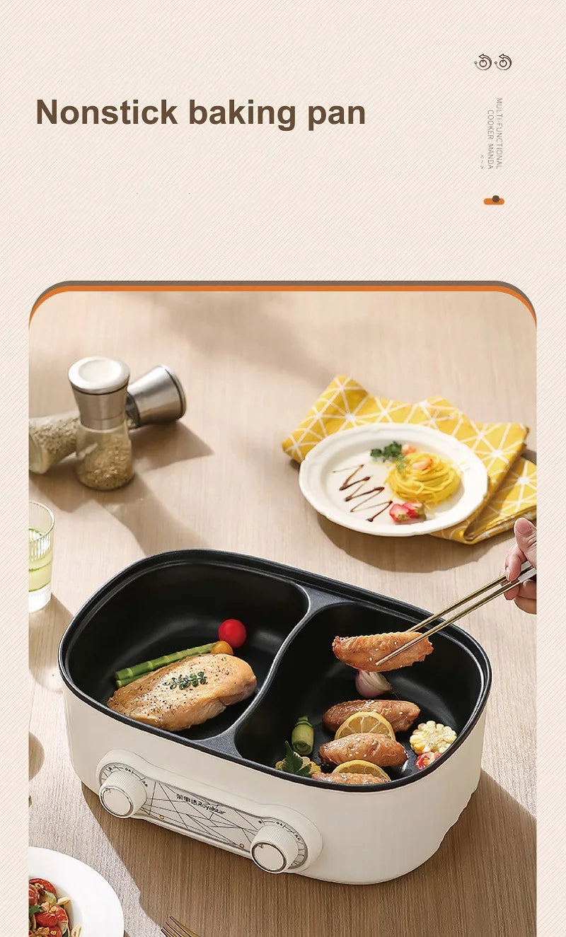 6L electric cooking pot with nonstick baking pan insert for grilling and baking