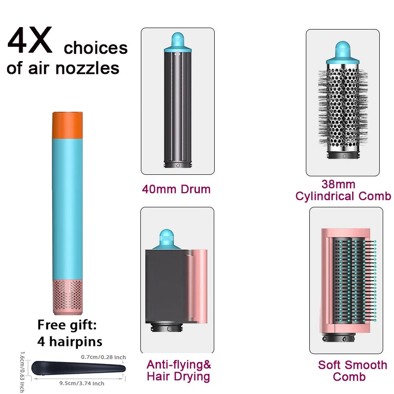 SenCiciMen 6-in-1 multi hair styler with 4 air nozzle attachments, including curling drums and drying brushes.
