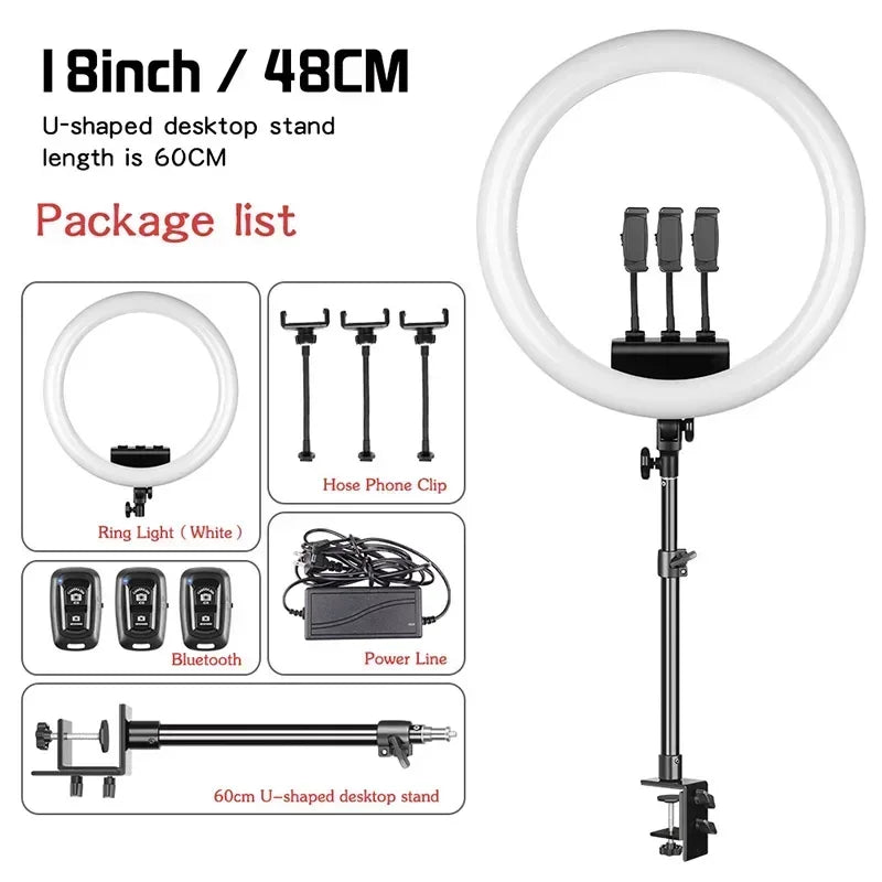 18 Inch LED Ring Light with Adjustable Tripod Stand for Content Creation White U-tripod Tidesmit