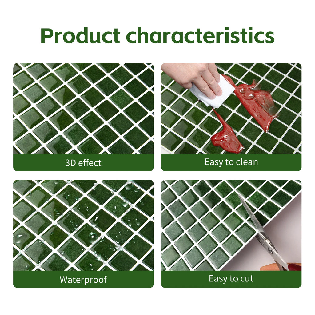 3pcs Christmas Style Wall Sticker Mosaic Tiles Self Adhesive Kitchen Vinly Wallpaper  Removable Waterproof Square Wall Decals