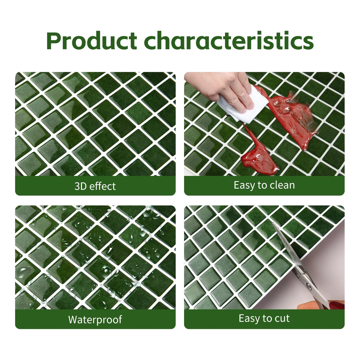 3pcs Christmas Style Wall Sticker Mosaic Tiles Self Adhesive Kitchen Vinly Wallpaper  Removable Waterproof Square Wall Decals