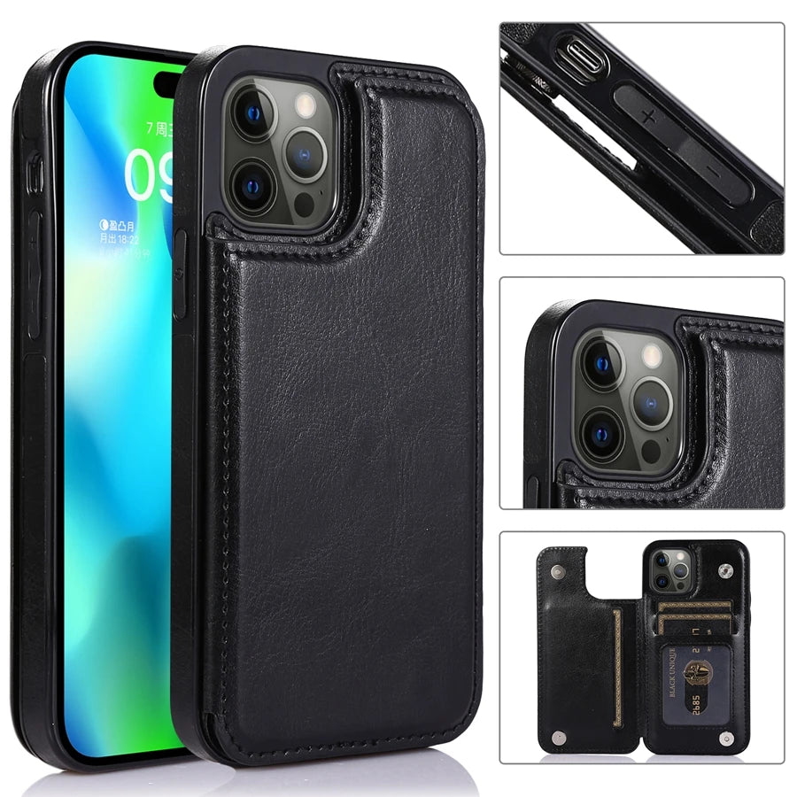 iPhone 16 Leather Wallet Case With Card Stand - Slim Shock-Absorbing Cover Tidesmit