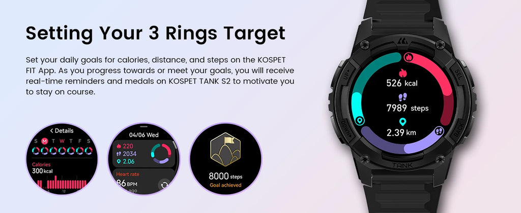 KOSPET TANK S2 GPS Smart Watch For Women Compass Altimeter Barometer Bluetooth Call AI Voice AMOLED IP69K Waterproof Smartwatch