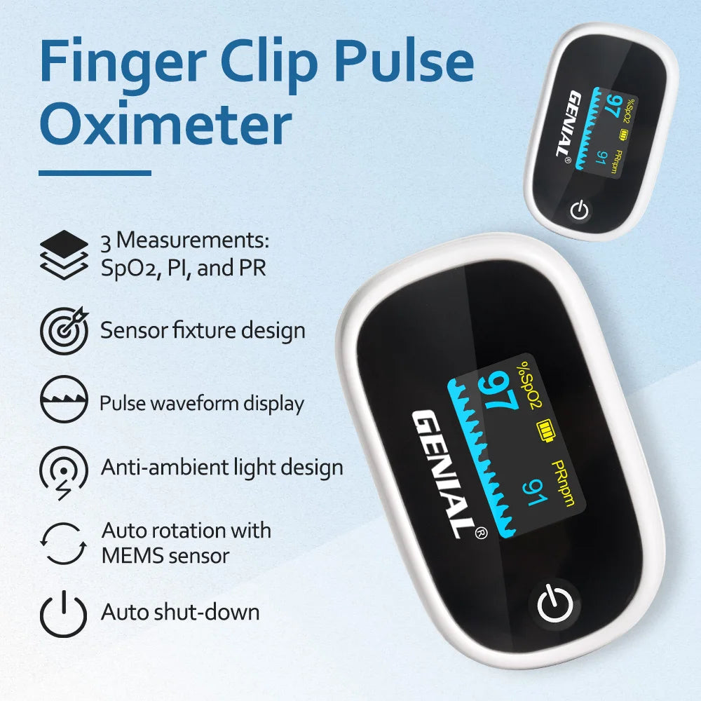 Fingertip Pulse Oximeter Blood Oxygen Saturation Monitor with Alarm, Plethysmograph and Perfusion Index