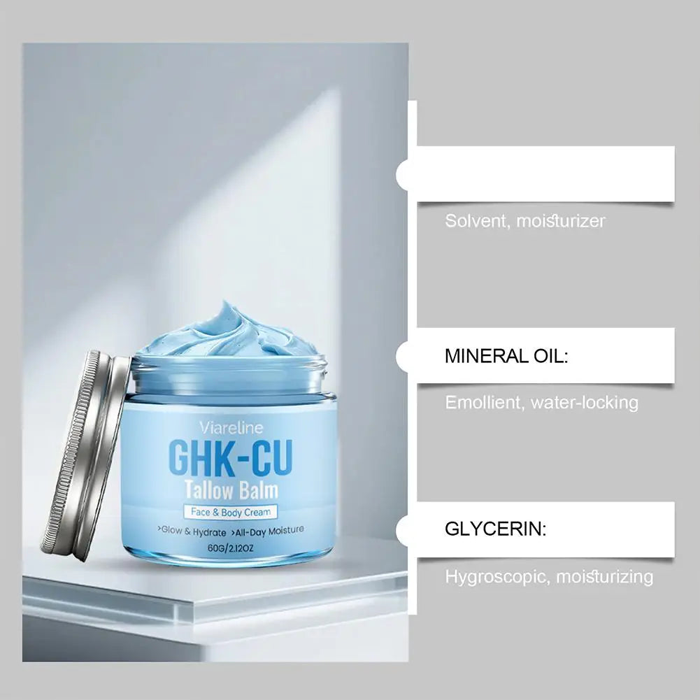 GHK-CU Copper Peptide Tallow Balm Blue Cream for Face & Body Moisturizer  for Mature, Dry & Sensitive Skin Daily Facial Care