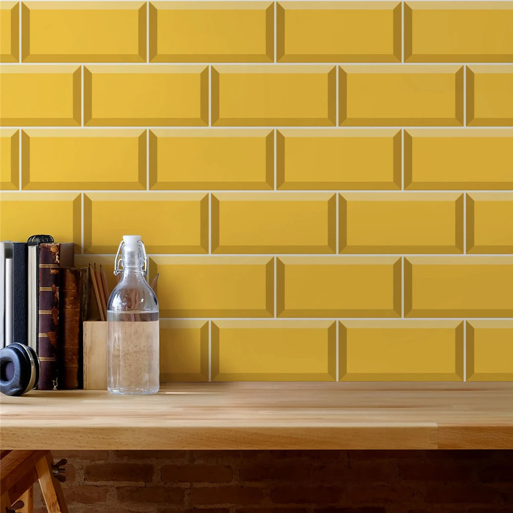 9/27/54PCS Pink Yellow Green Brick Tile Stickers For Kitchen Bathroom Wallpaper Waterproof Peel&Stick DIY Wall Sticker Home Deco