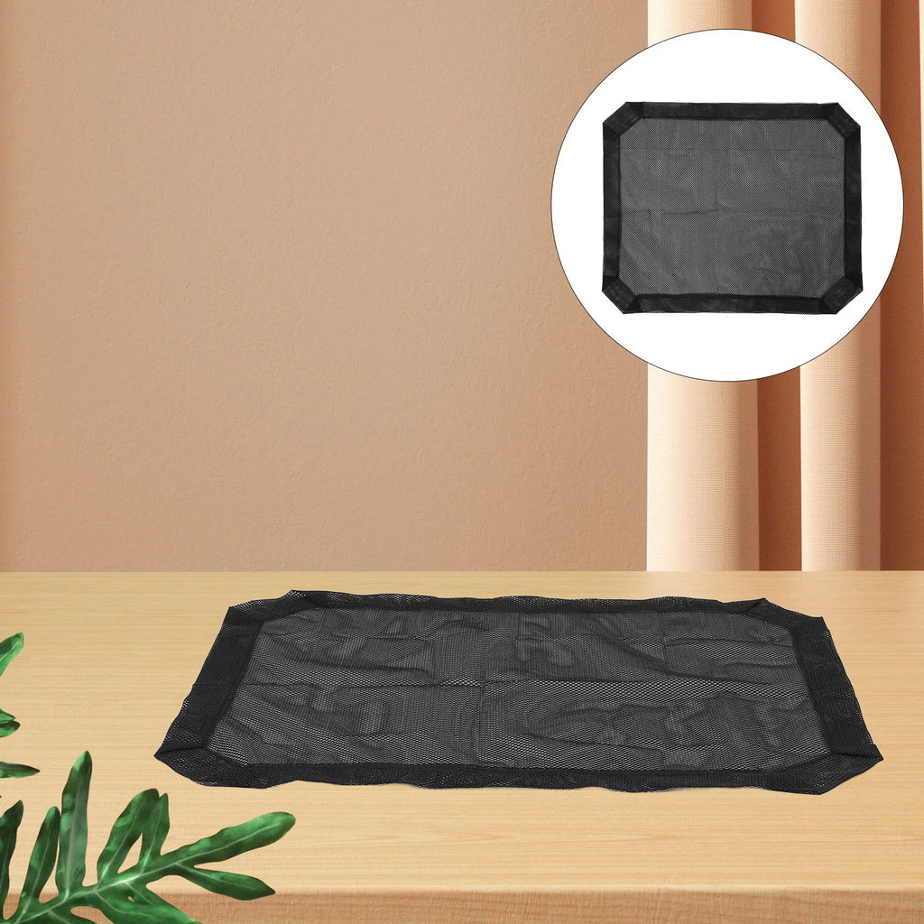 Breathable black mesh replacement cover for elevated pet beds, 108x72cm, washable and cooling for dogs and cats.