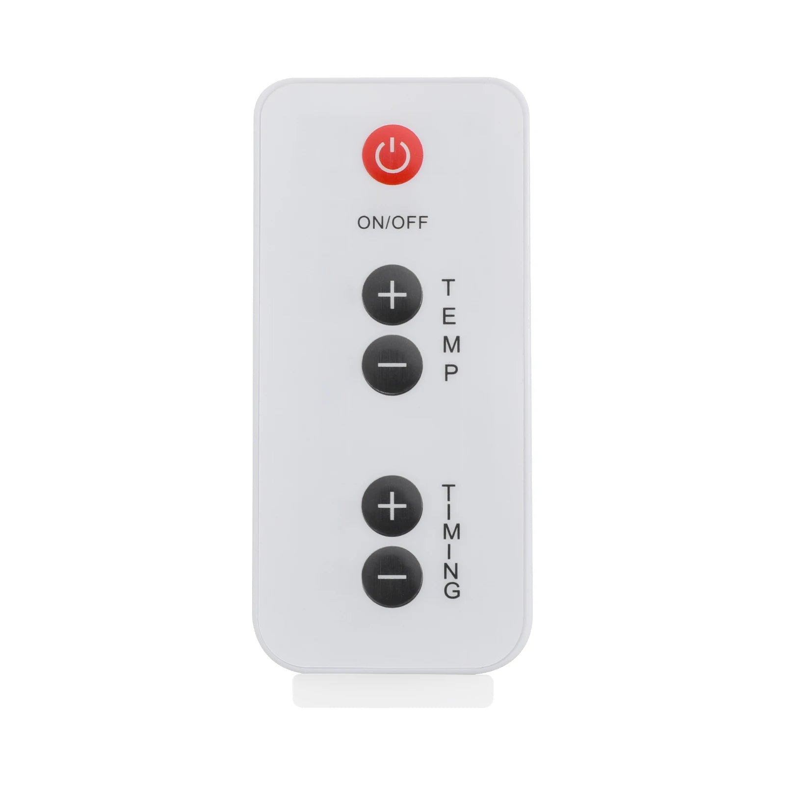 White remote control for 275W therapeutic heat lamp with adjustable temperature and timer buttons for pain relief.