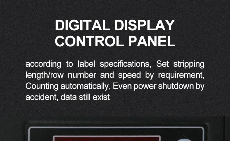 Automatic label stripper machine digital display control panel close-up.