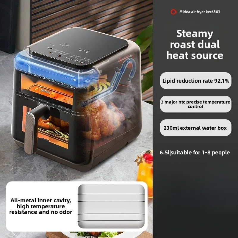 Midea 6.5L Air Fryer Steam Oven Combo 2050W Large Capacity Kitchen Appliance Oil Free Health Cooker Automatic Stirring 220V