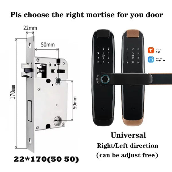 TUYA APP Compatible Smart Life App Unlock Smart Door Lock for Home Wood Door with Fingerprint Handle Combination Rfid Card