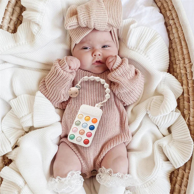 Baby Silicone Phone Teether Toy Pacifier Kids Cartoon Teething Silicone Newborn Early Dental Care Gums Molar Stick Baby Toy Gift
