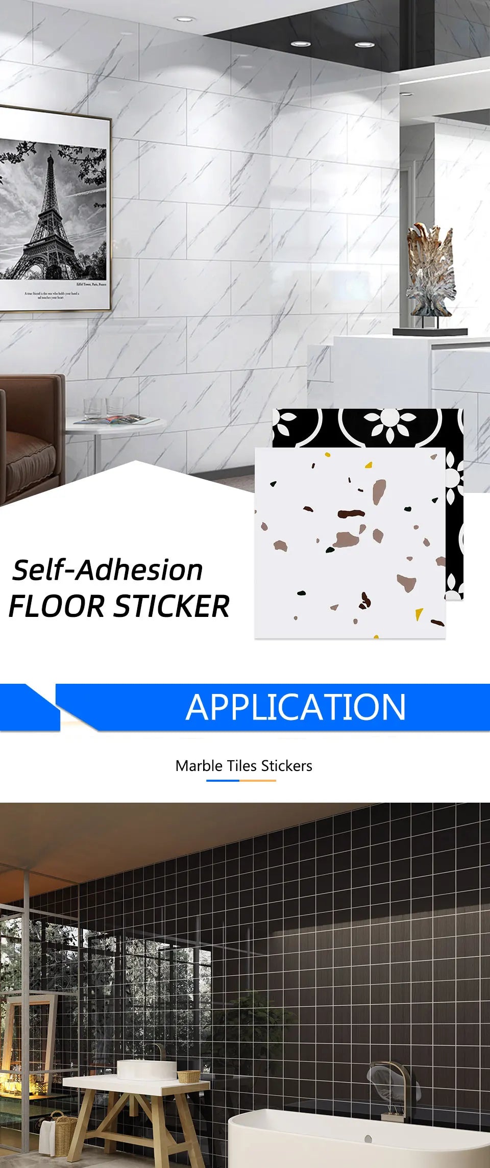 30*30cm PVC Imitation Marble Floor Stickers Self-adhesive Wall Stickers Waterproof Bathroom Decoration Decals