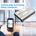 Lithium polymer barcode scanner battery pack with label, shown near a handheld scanner