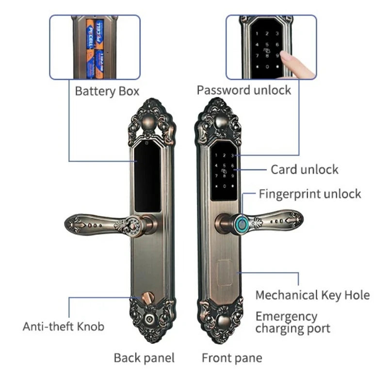 Competitive Price OEM&ODM TT Fingerprint Password Gold Handle Smart Door Handel Lock D30zm