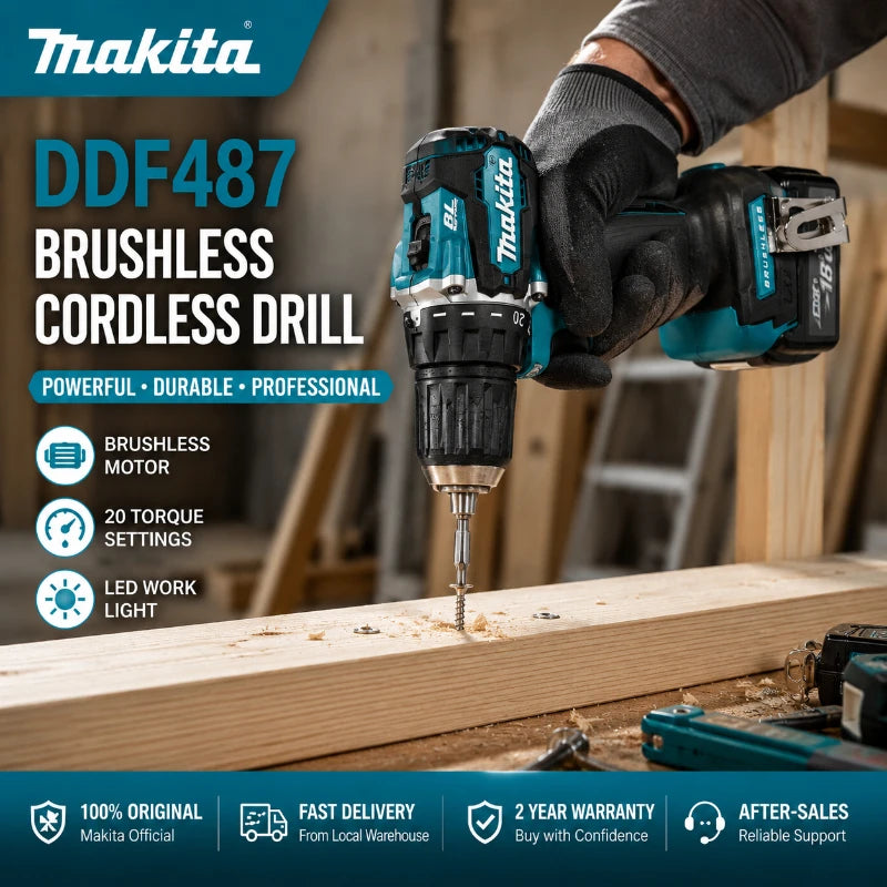 Original Makita 18V Cordless Drill Brushless High Torque Electric Drill DDF487 + Battery Pack BL1860B BL1840 DIY Professional Tool EU Fast Shipping