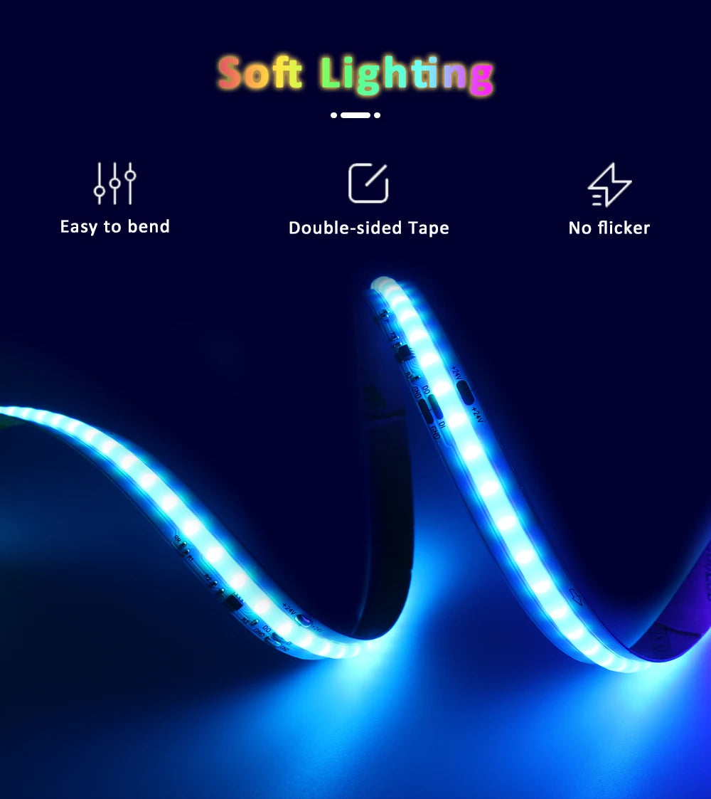 WS2811 COB RGBIC LED Strip DC24V 5M 10M 20M 30M RGB IC Horse Running Water Flowing Lights Tape Diode Ribbon Room Decoration Lamp