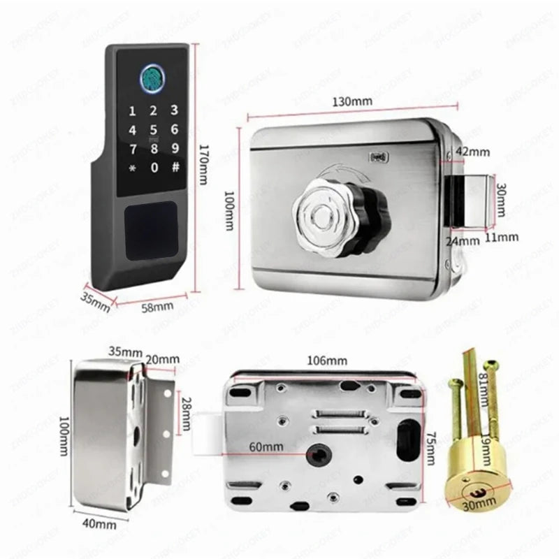 Tuya WiFi Double Side Fingerprint Door Lock IP66 Waterproof Passcode RFID Card Remote App Smart Lock For Outdoor Courtyard Gate