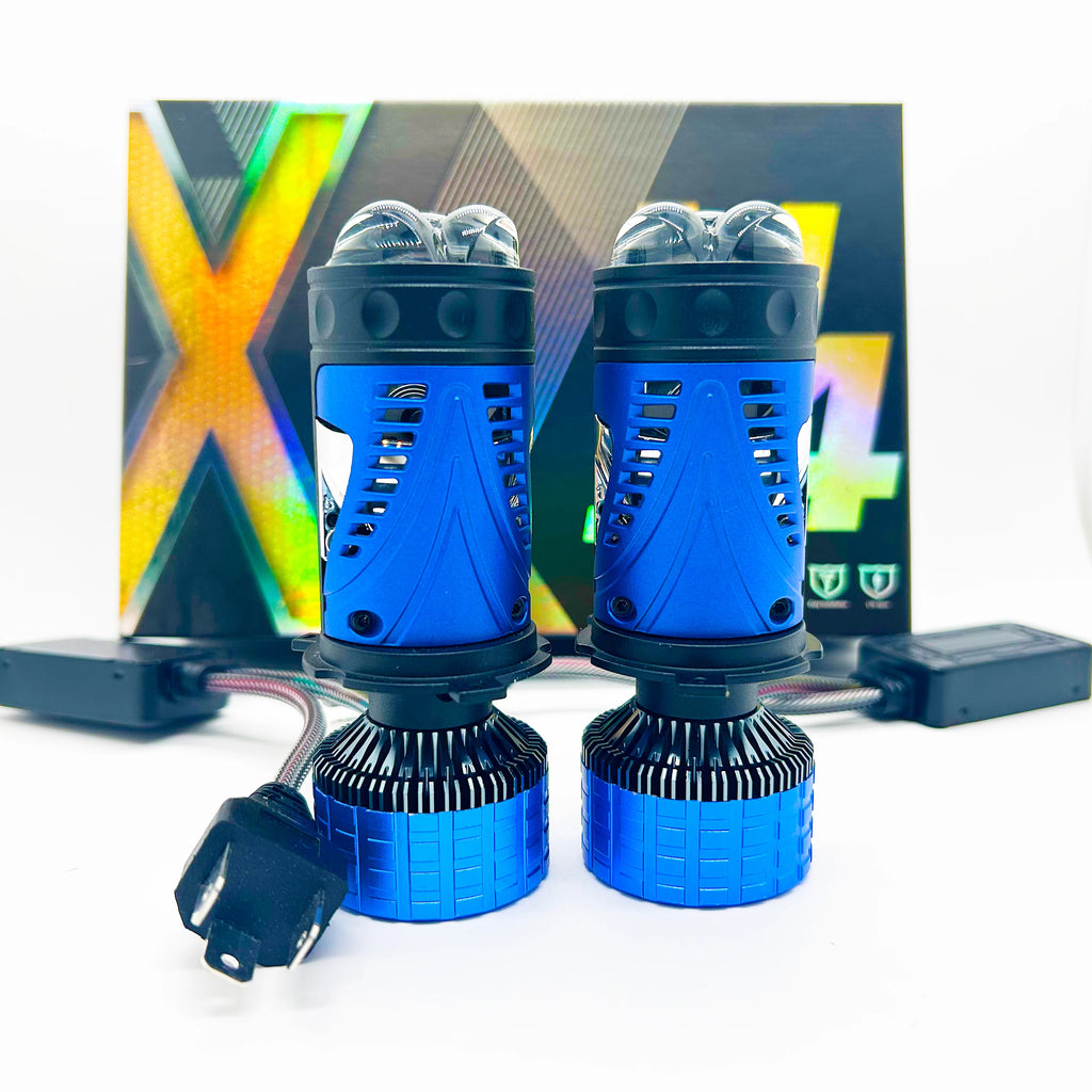 XTG H4 LED Headlights with Integrated High and Low Beams, Light Bulb with Lens, Ultra Bright Spotlight, 190W Dual Lens