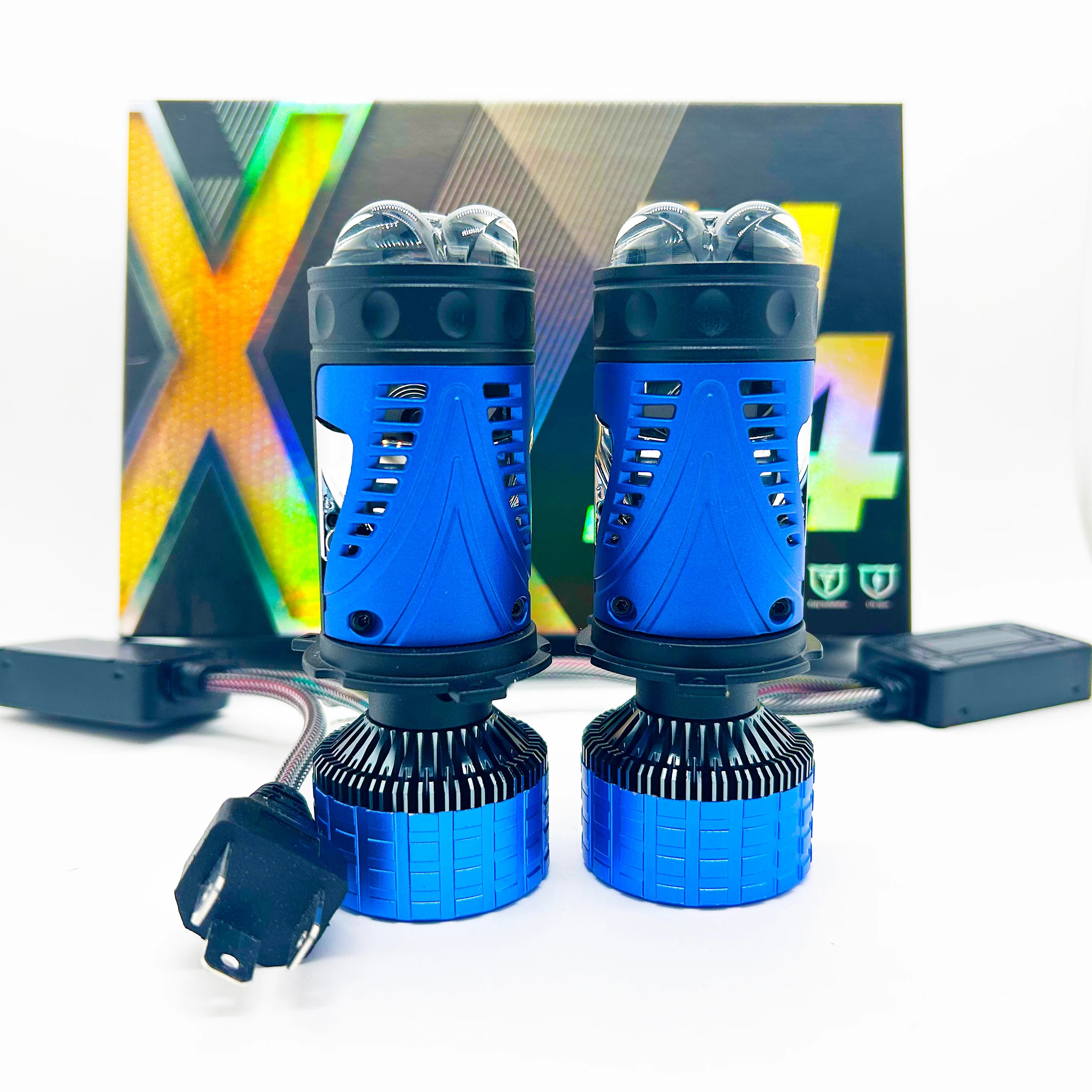 XTG H4 LED Headlights with Integrated High and Low Beams, Light Bulb with Lens, Ultra Bright Spotlight, 190W Dual Lens