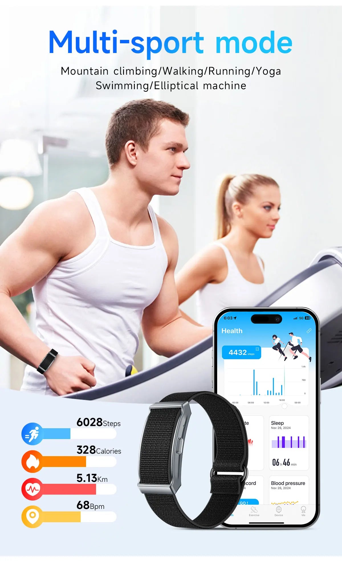 Sport Smart Fitness Tracker Bracelet Global Version Sleep Monitor Heart Rate Pedometer Call Reminder Smartwatch Band Men Women