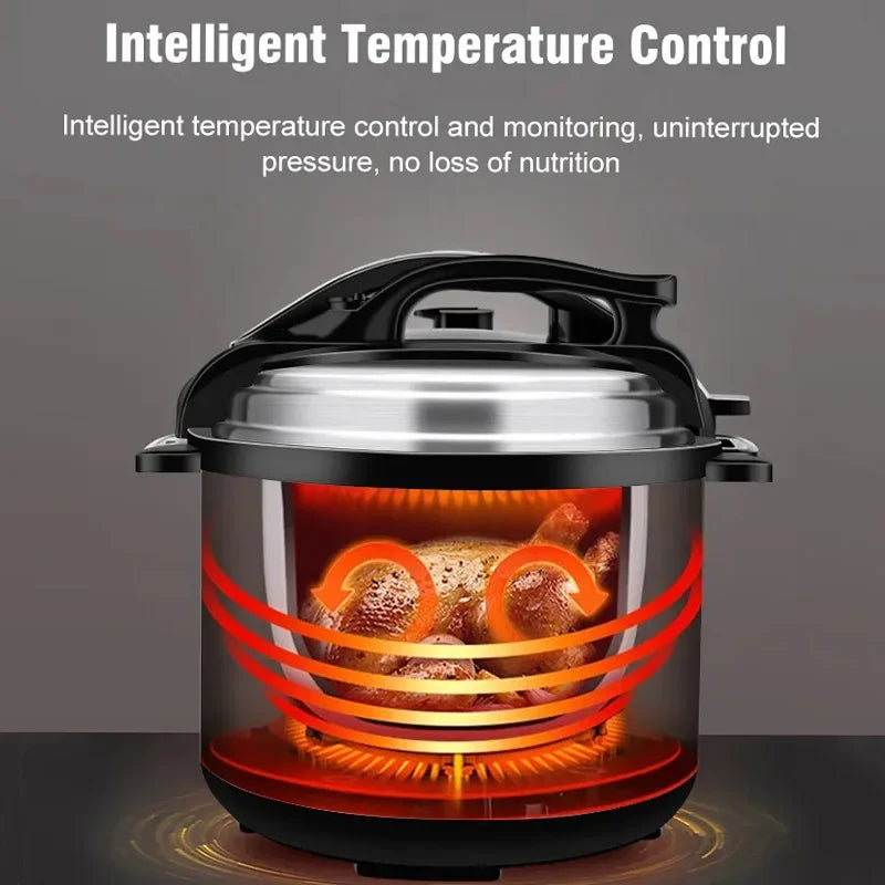 Electric pressure cooker showing red heated cooking area around inner pot