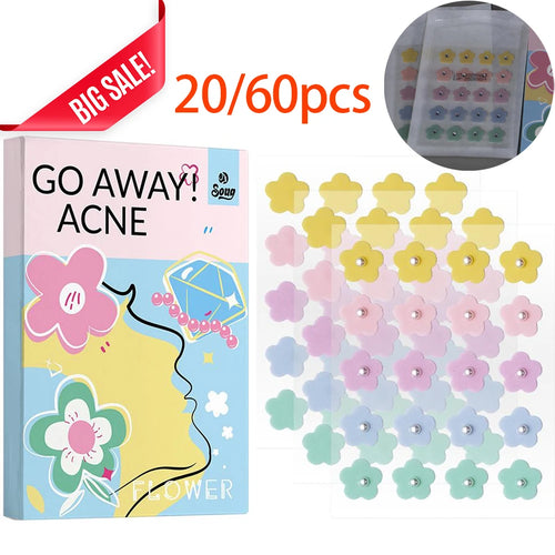 Hydrocolloid acne patches, flower-shaped stickers in pastel colors, 20/60 pack