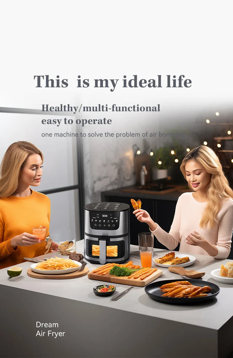 7L Air Fryer Big Capacity Stainless Steel Visible Electric Fryer Household Electric Oven Multi-function