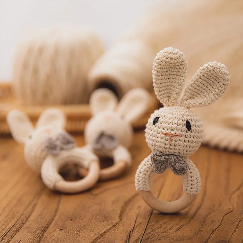 Wooden Rattle Baby Teether for Kids Teething Rings Animal Crochet Rattle Elephant Wooden Babies Gym Montessori Children's Toys