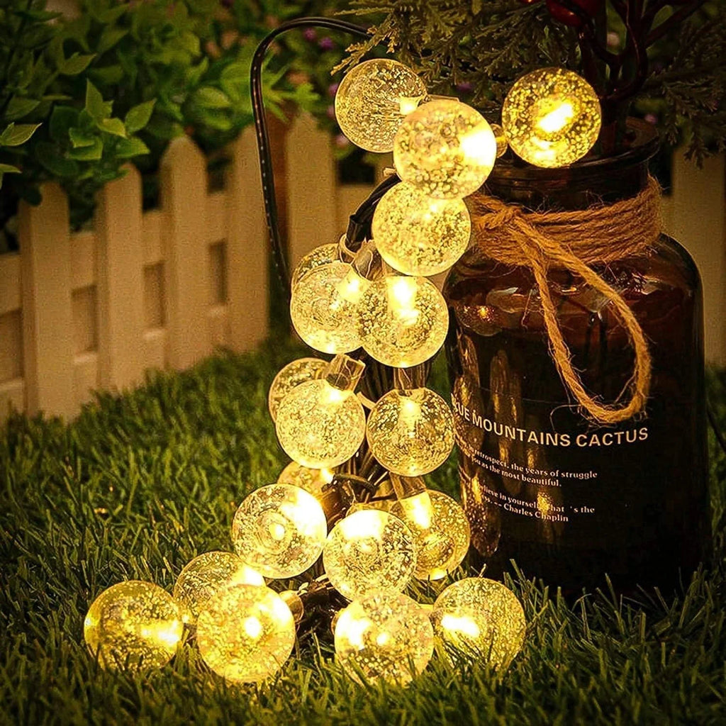 1 Pack 12M/39.37FT. 100 LED Solar Powered Bubble Ball String Light Indoor And Outdoor Decorative Lamp With 8 Lighting Modes Suitable For Home Holiday Park Party Wedding Birthday Festival Path Patio Decoration