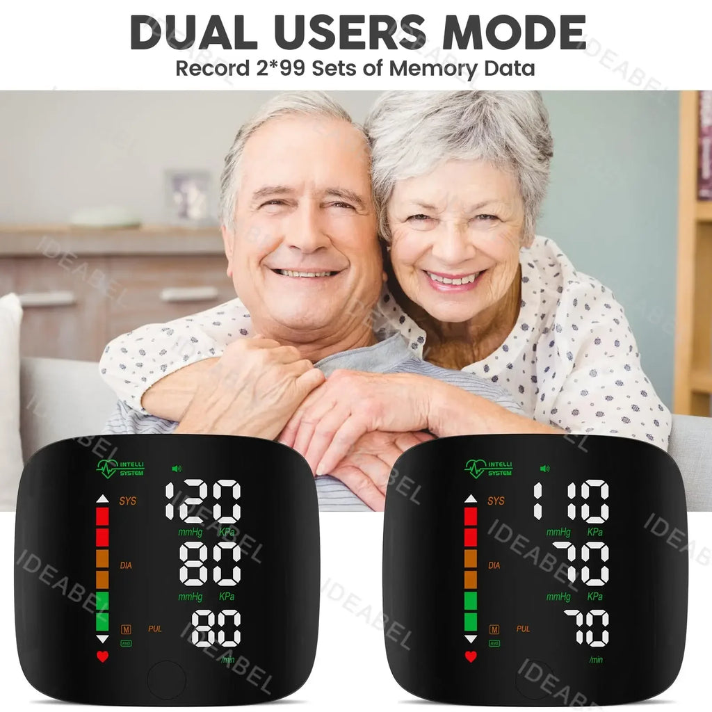 New LED Wrist Blood Pressure Monitor English Voice Broadcast Sphygmomanometer Tonometer BP Monitor Forehead Digital Thermometer