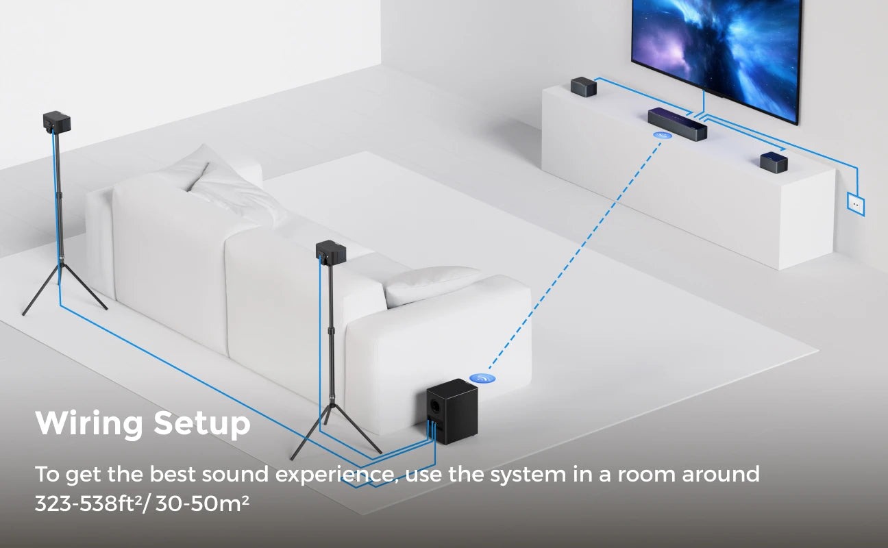 ULTIMEA 7.1 Surround Sound System 500W Sound Bar for TV with 6.5" Subwoofer&4 Wired Surround Speakers, Home Theater Sound System