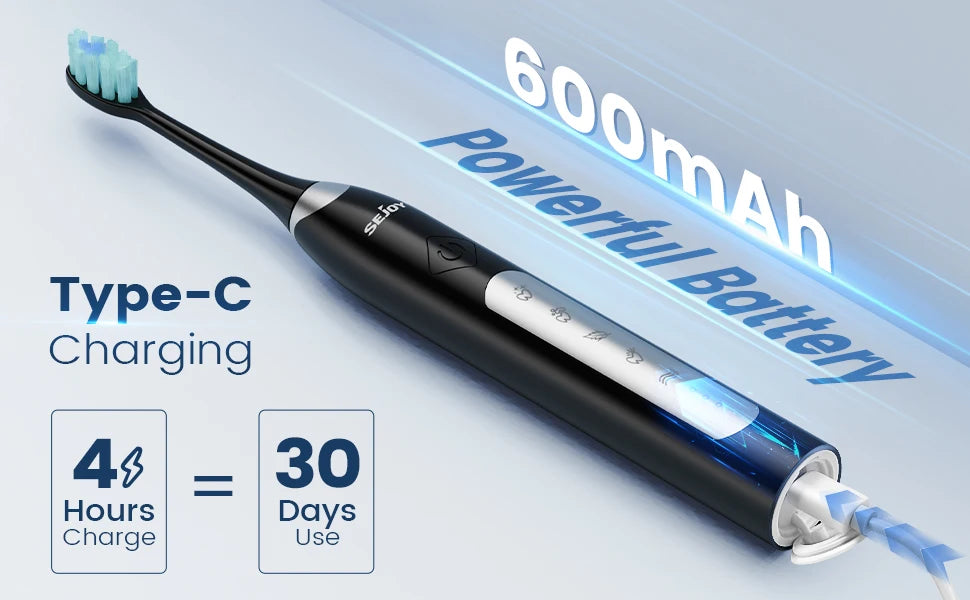 Sejoy Electric Sonic Toothbrush with 10 pcs Replacement Heads 5 Modes USB Rechargeable Waterproof Electric Tooth Brushes