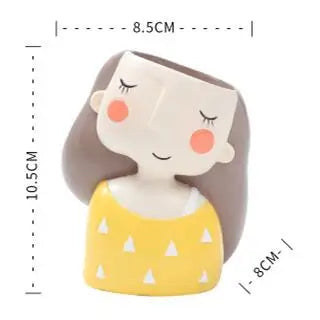Cute bear-face succulent flowerpot with yellow dress and closed eyes
