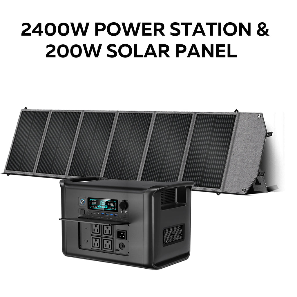 CTOLITY AP2000 2400W Portable Solar Generator Kit with Solar Panel 200W 2048Wh LiFePO4 Battery Power Station, AC Outlet, and Pure Sine Wave Emergency Power Supply for Camping Outdoor and RV Use