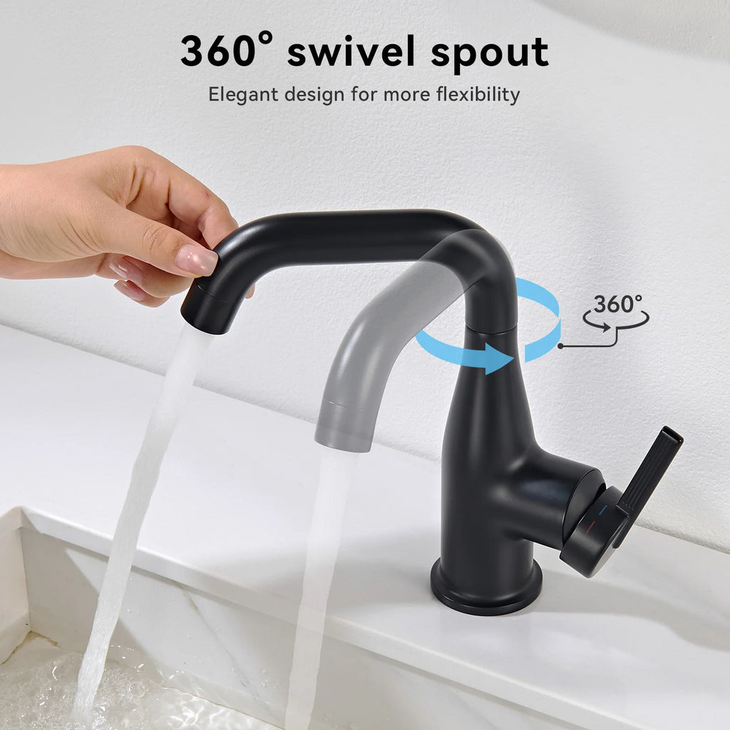 Bathroom Faucet – Basin Mixer – Hot and Cold Water Mixer – Single-Handle Mixer in Matte Black – Vase Shape