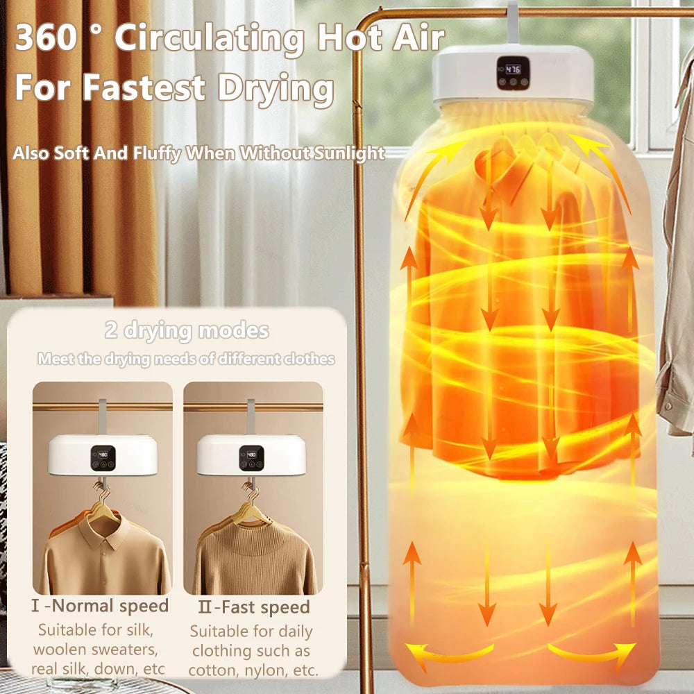 Tidesmit portable electric clothing dryer featuring remote control, foldable design, and UV sterilization function