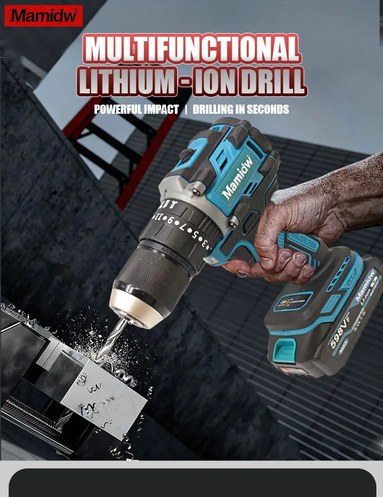 Brushless Cordless Impact Drill 120N.m, 3-in-1 Wireless Electric Screwdriver Hammer Drill, 2 Speed for Concrete Wood Metal Drilling, for makita 18V Battery