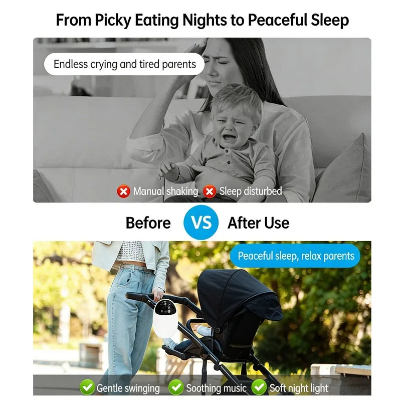 Portable Baby Stroller Rocker Baby Sleep Soothing Device Wireless Bluetooth Sleep Aid Vibrating With Soothing Music White Noise