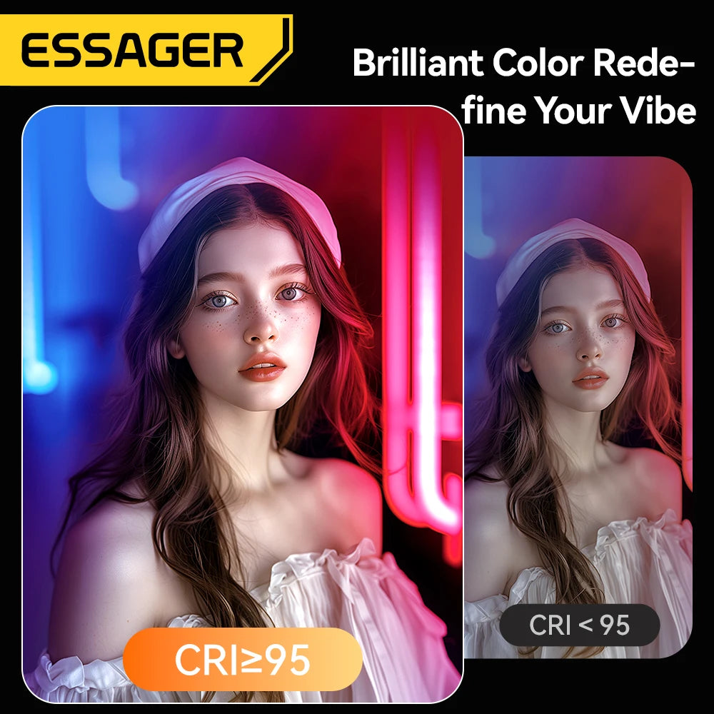 Comparison of high CRI LED lighting versus standard lighting, showing accurate color rendering on a woman's portrait.